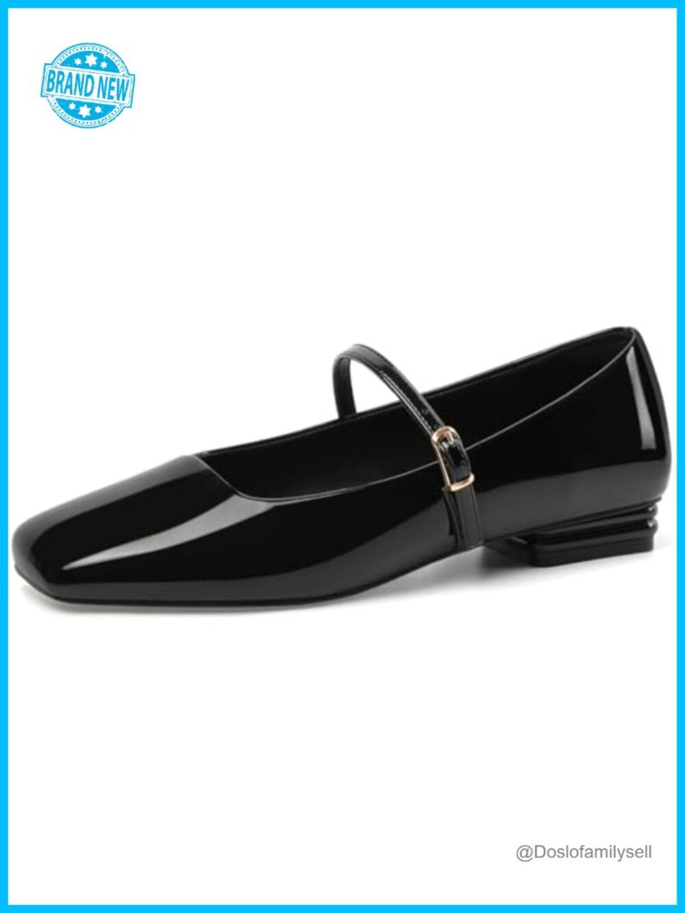 Womens Ballet Flats Faux Leather Square Toe Mary Jane Adjustable Ankle Buckle